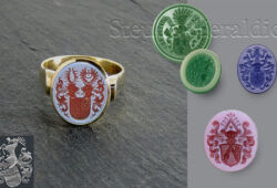 Coat of arms engravings in layer agate (red-white, green-white and blue-white) are available in different colour gradations. Coat of arms engravings in layer agate (red-white, green-white and blue-white) are available in different colour gradations.